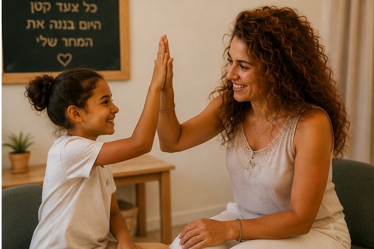 אילוסטרציה: ילדה ומאמנת נותנות כיף